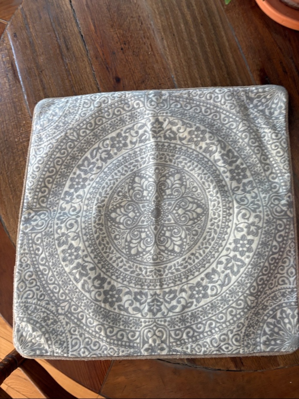 Decorative Medallion Throw Pillow Cover in Gray and Cream 18x18